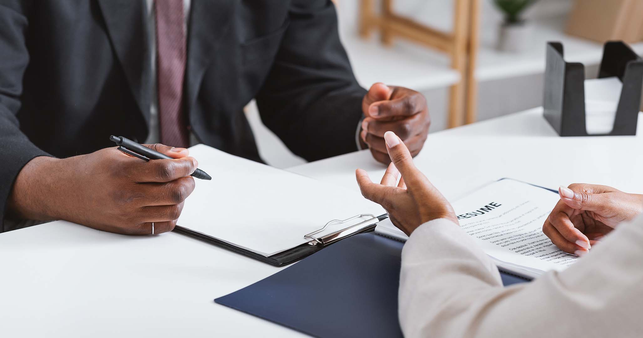 unrecognizable hr manager interviewing potential